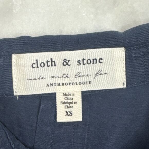 Anthropologie Cloth & Stone Frayed Ruffle Button Down Shirt - Navy - Women's XS - Picture 7 of 9